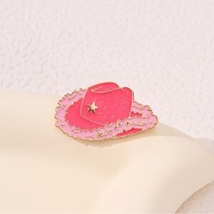 Pink Cowboy Hat Enamel Brooch - Unbranded
